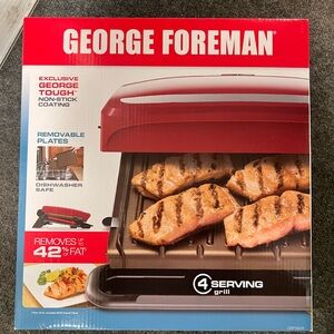 George Foreman 4 serving Red Grill with Removable Plates, brand new in box